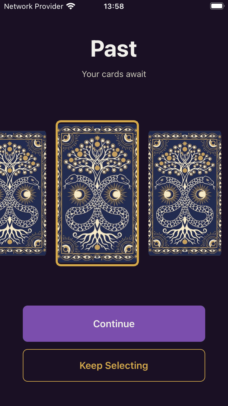 Talk Tarot card draw screen